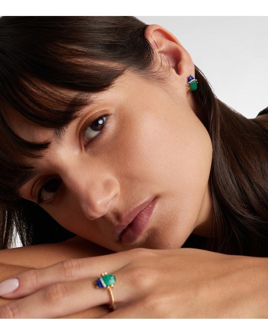 Yvonne Léon Blue Scarabee 9Kt Earrings With Gemstones