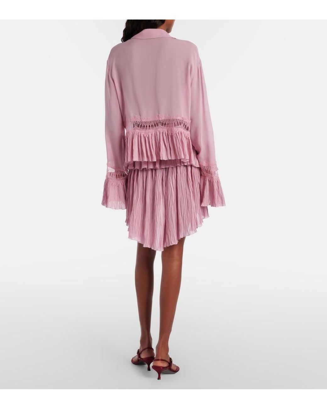 Blumarine Pink Plisse Tiered Georgette Miniskirt