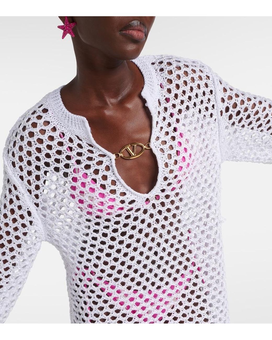 Valentino White Fishnet Beach Dress