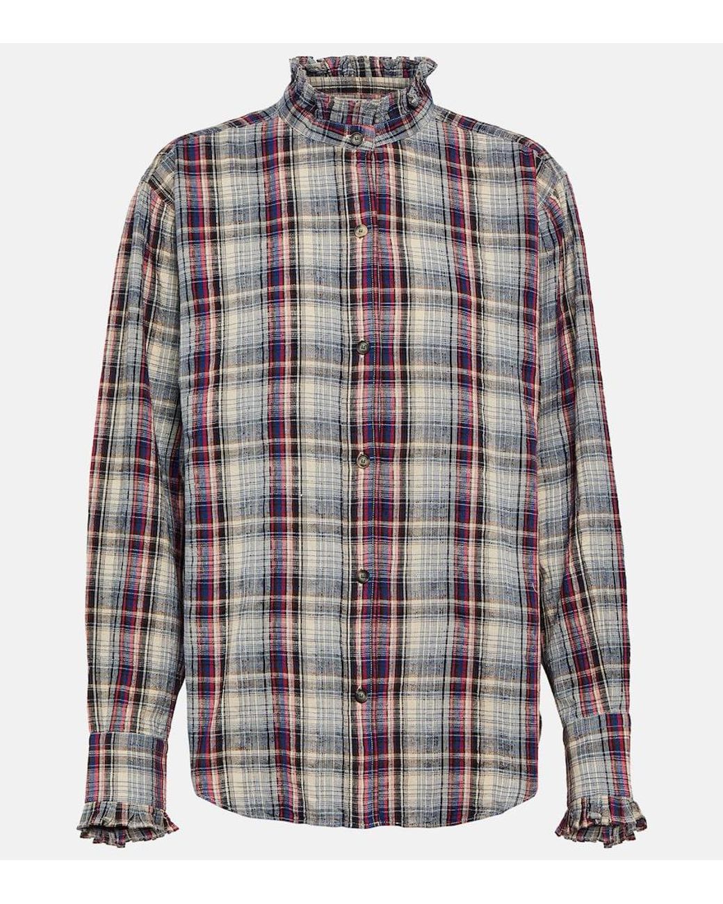 Isabel Marant Blue Saoli Checked Cotton And Linen Shirt