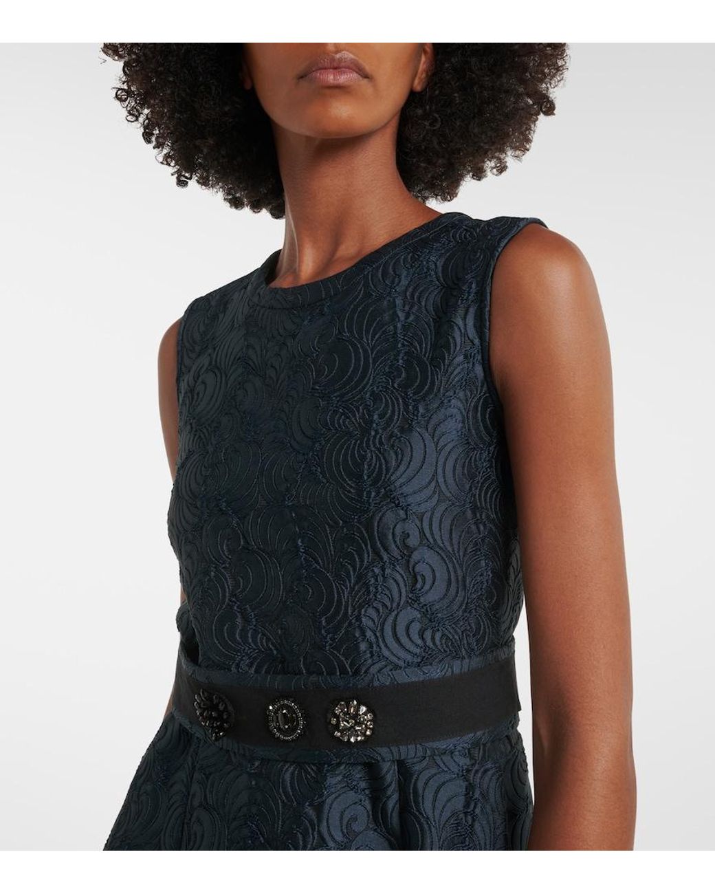 Max Mara Blue Belted Jacquard Midi Dress