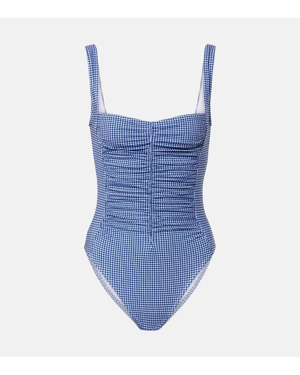 Karla Colletto Blue Gingham Ruched Swimsuit