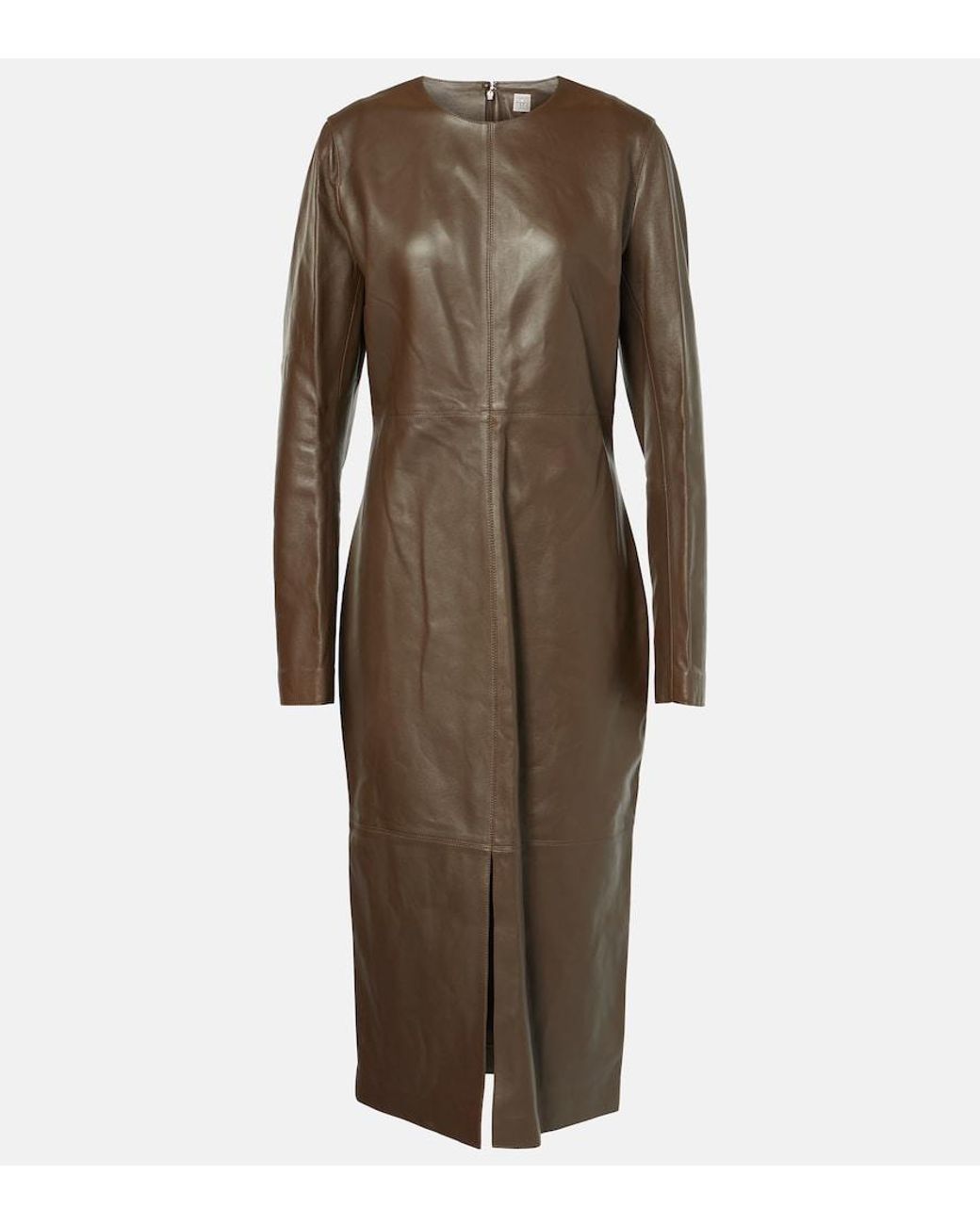 Totême Brown Paneled Leather Midi Dress