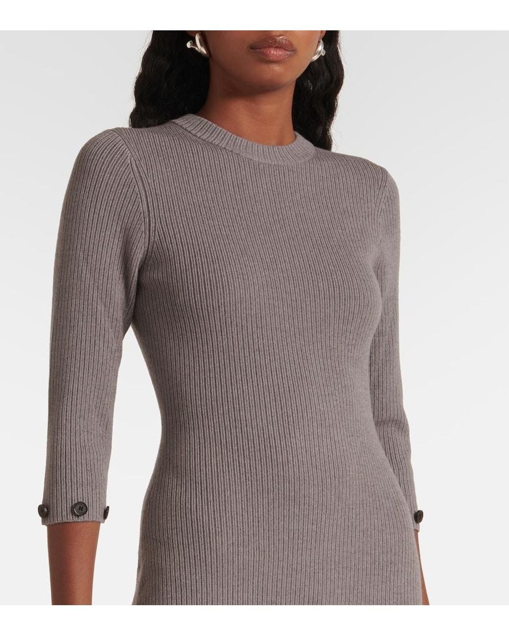 Proenza Schouler Gray Jocelyn Ribbed-Knit Midi Dress