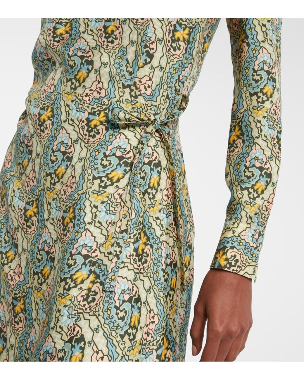 Tory Burch Green Paisley Silk Satin Wrap Dress