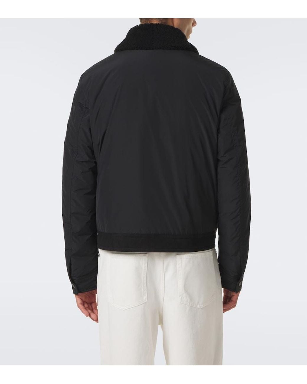 Moncler Black Shearling-Trimmed Suede Down Jacket for men