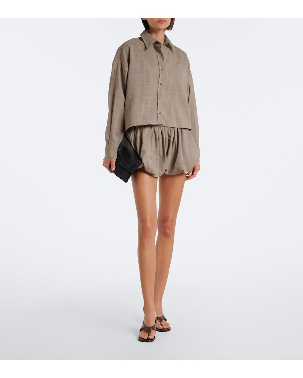 Frankie Shop Natural Alina Checked Wool-Blend Shorts