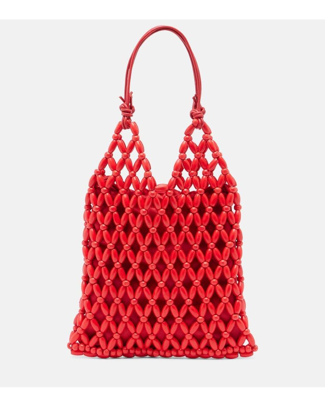 Staud Red Karla Beaded Top-Handle Bag