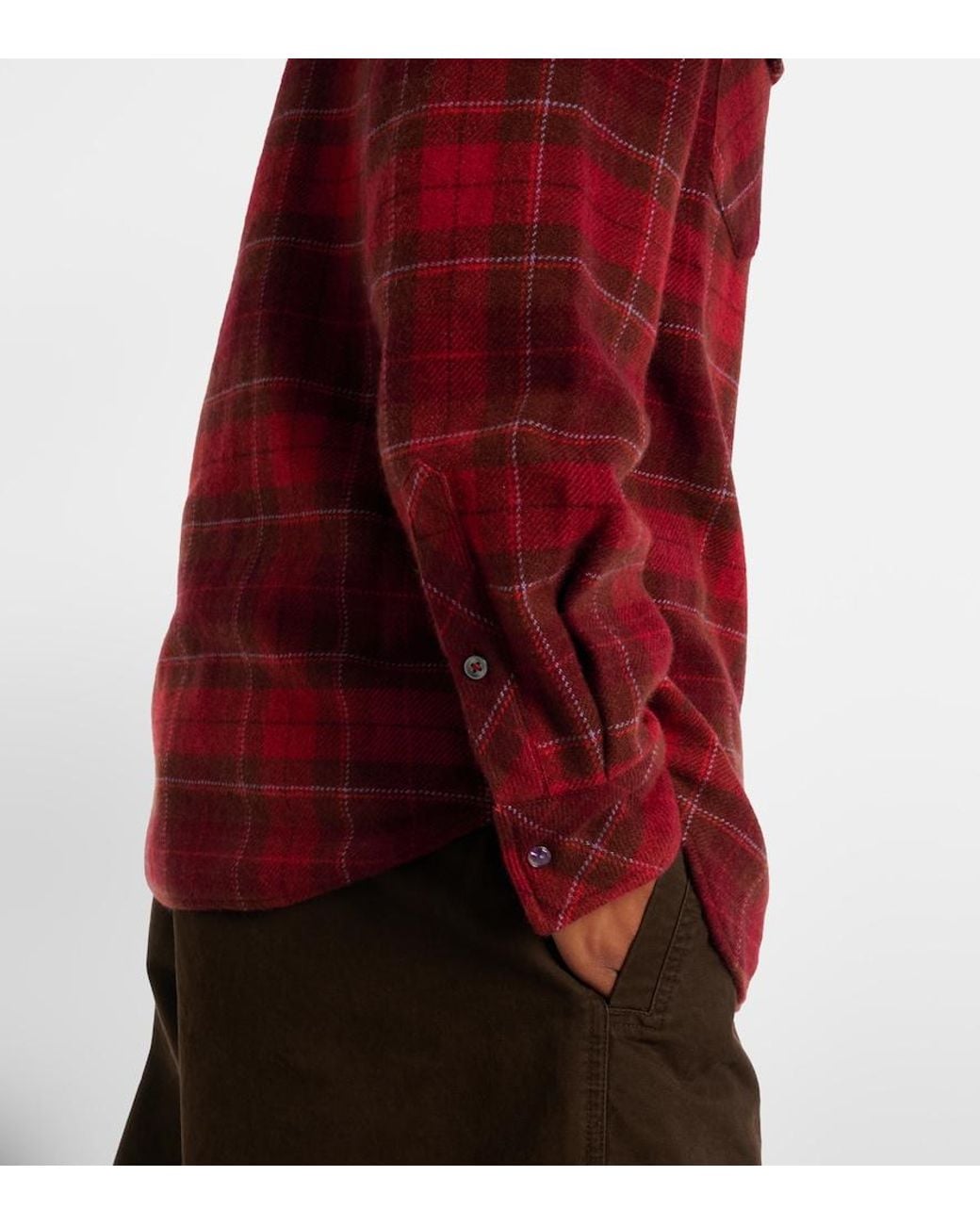 God's True Cashmere Red Love Tartan Cashmere Shirt With Amethyst