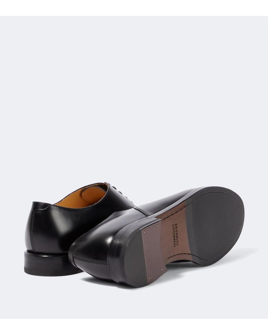 Brunello Cucinelli Black Leather Derby Shoes for men