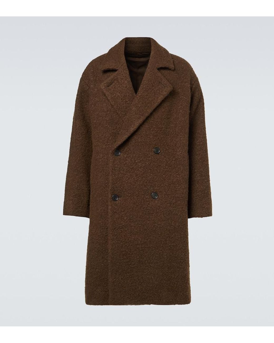 A.PRESSE Brown Double-Breasted Wool-Blend Coat for men