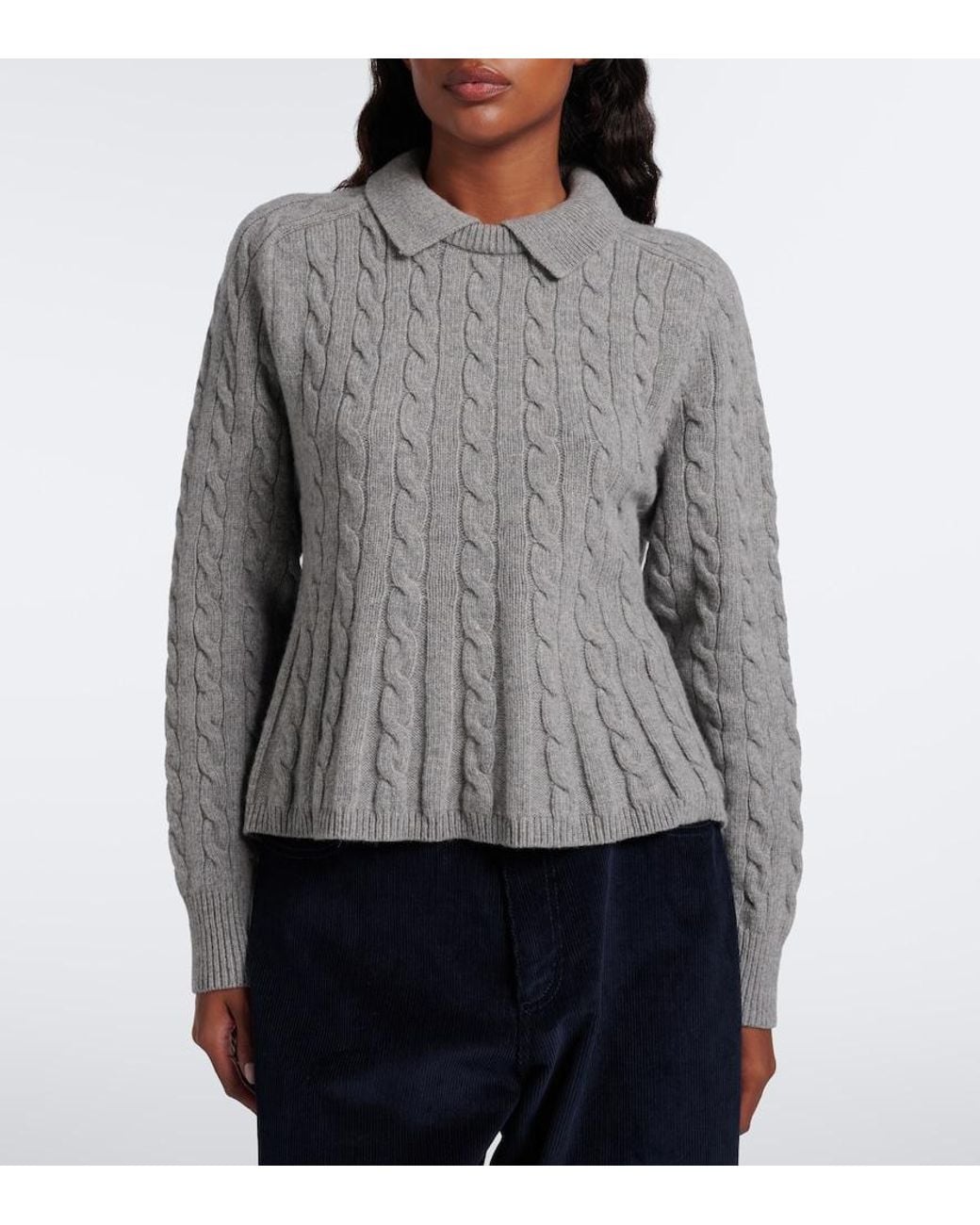 Polo Ralph Lauren Gray Cable-Knit Wool And Cashmere Polo Sweater