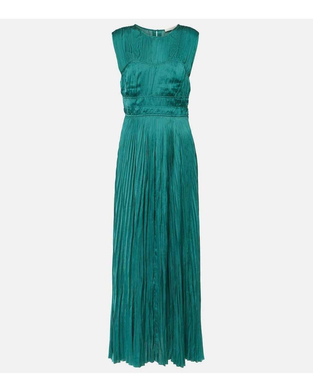 Ulla Johnson Green Delia Pleated Satin Gown