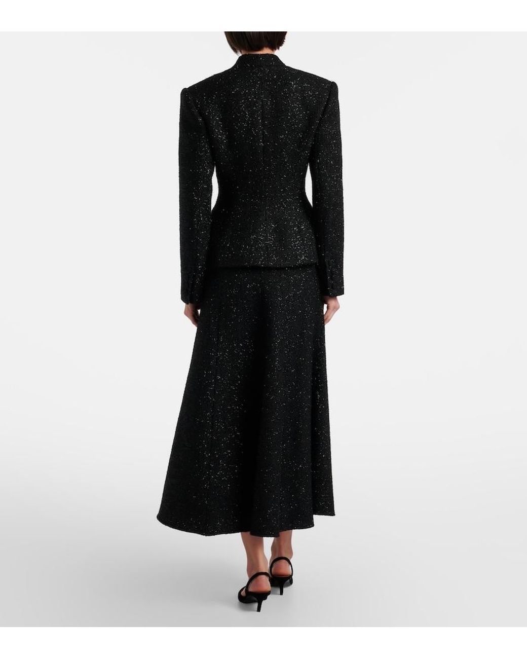 Self-Portrait Black Peplum Boucle Midi Dress