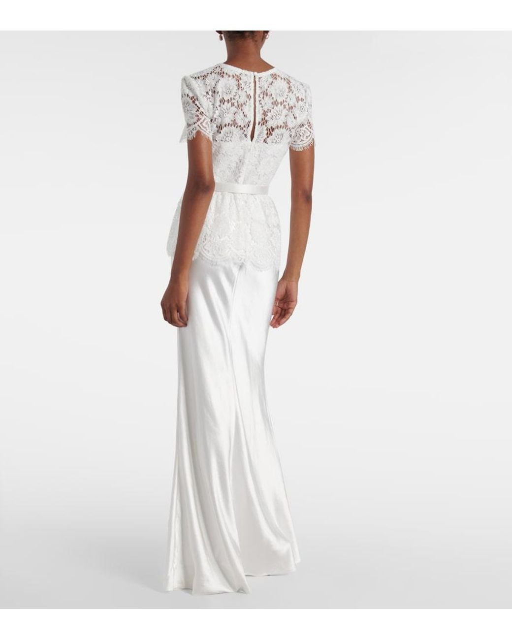 Self-Portrait White Bridal Embellished Lace Satin Gown