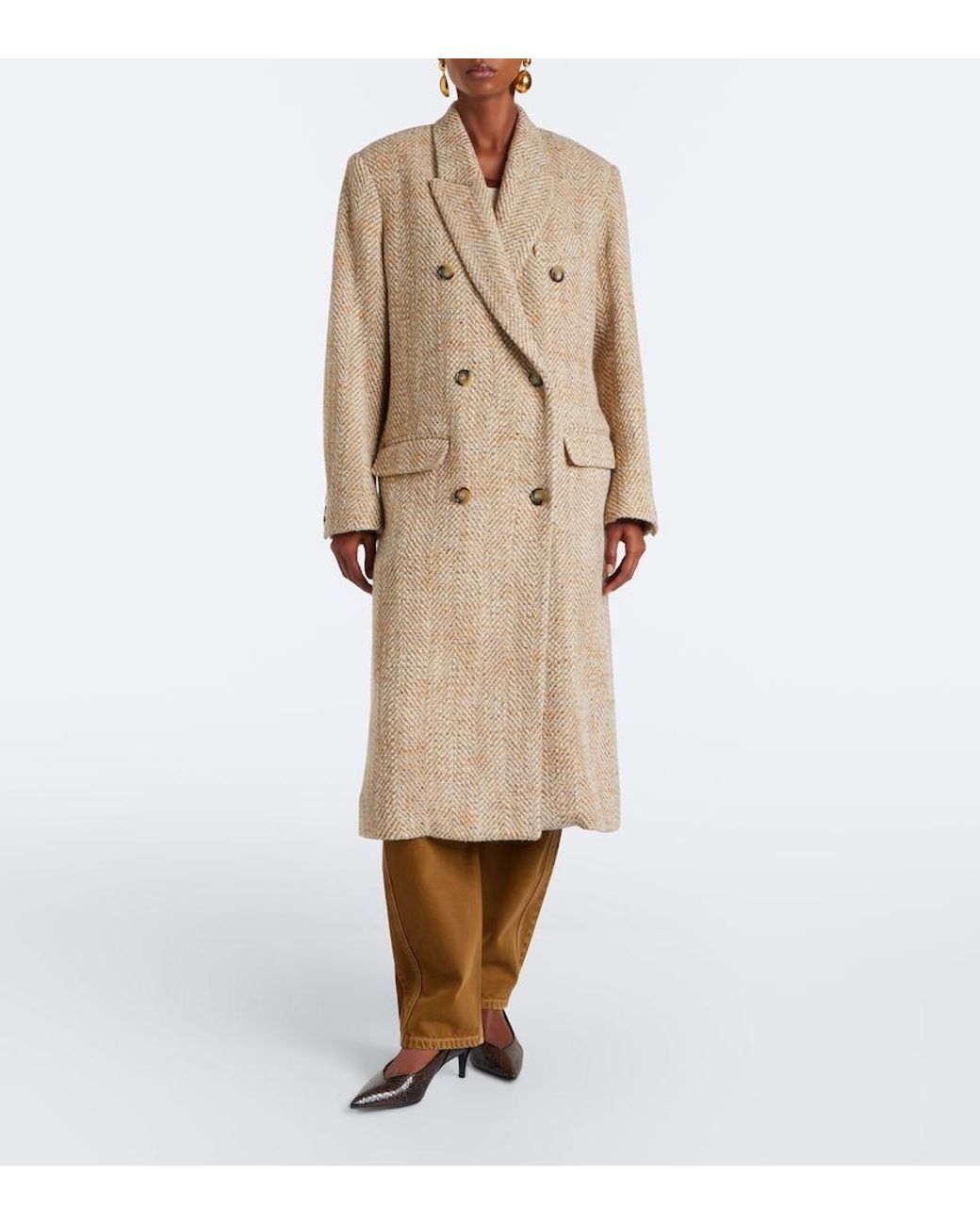 Isabel Marant Natural Pilda Herringbone Double-Breasted Coat
