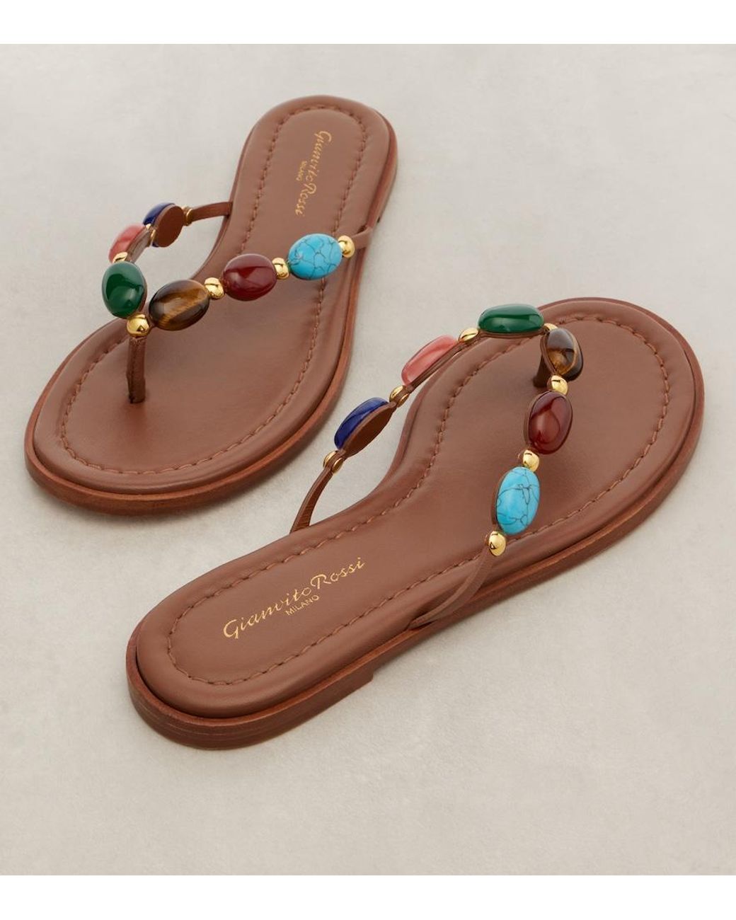 Gianvito Rossi Brown Shanti Leather Thong Sandals