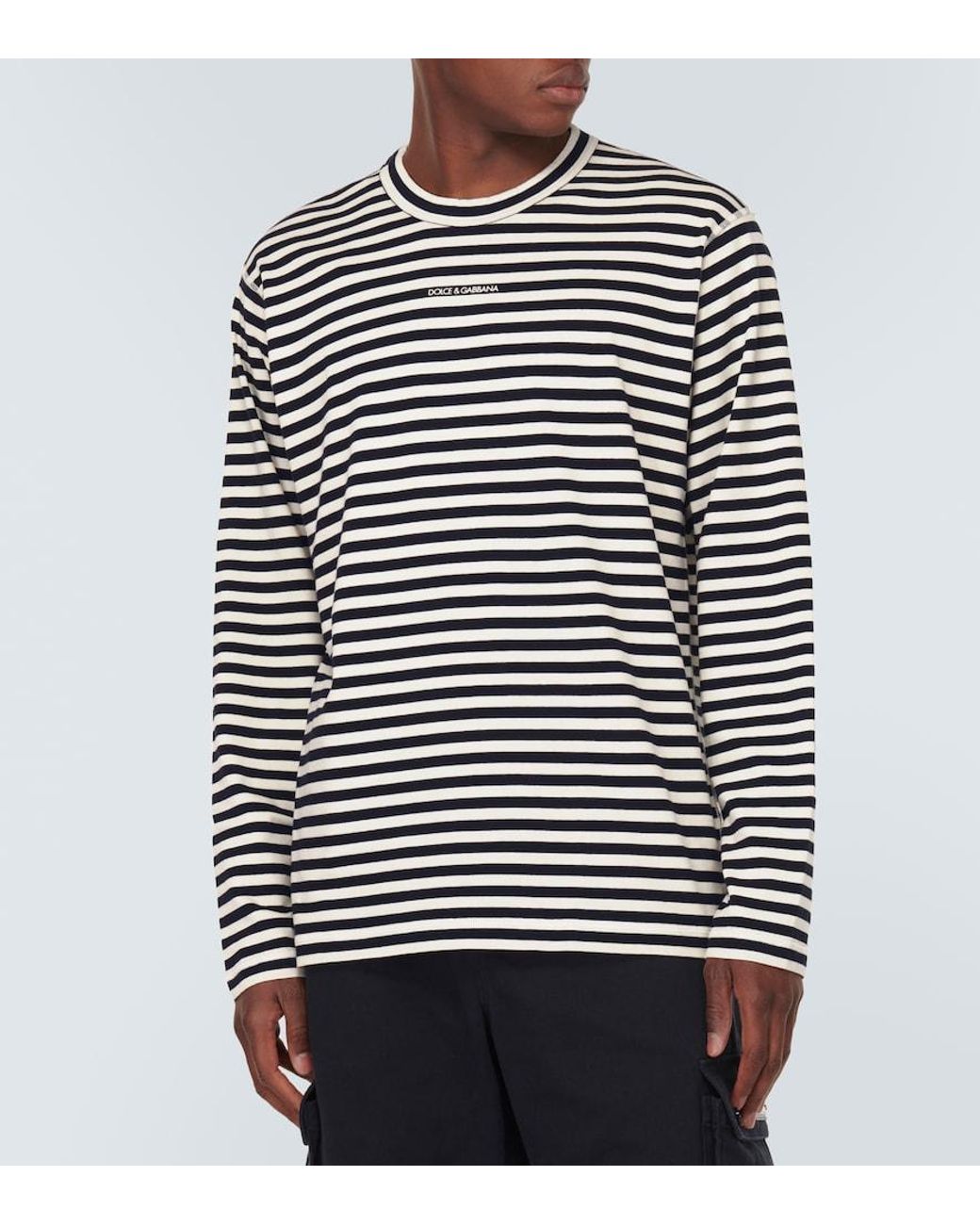 Dolce & Gabbana Blue Striped Cotton Jersey T-Shirt for men