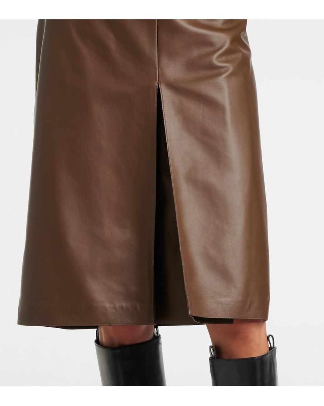 Tod's Brown Leather Pencil Midi Skirt