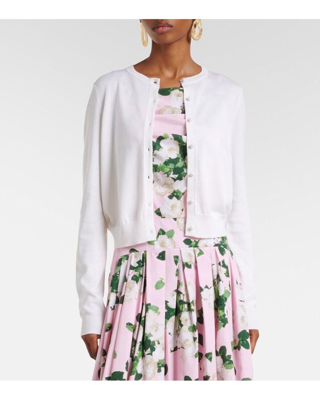 Carolina Herrera White Cropped Silk And Cotton Cardigan