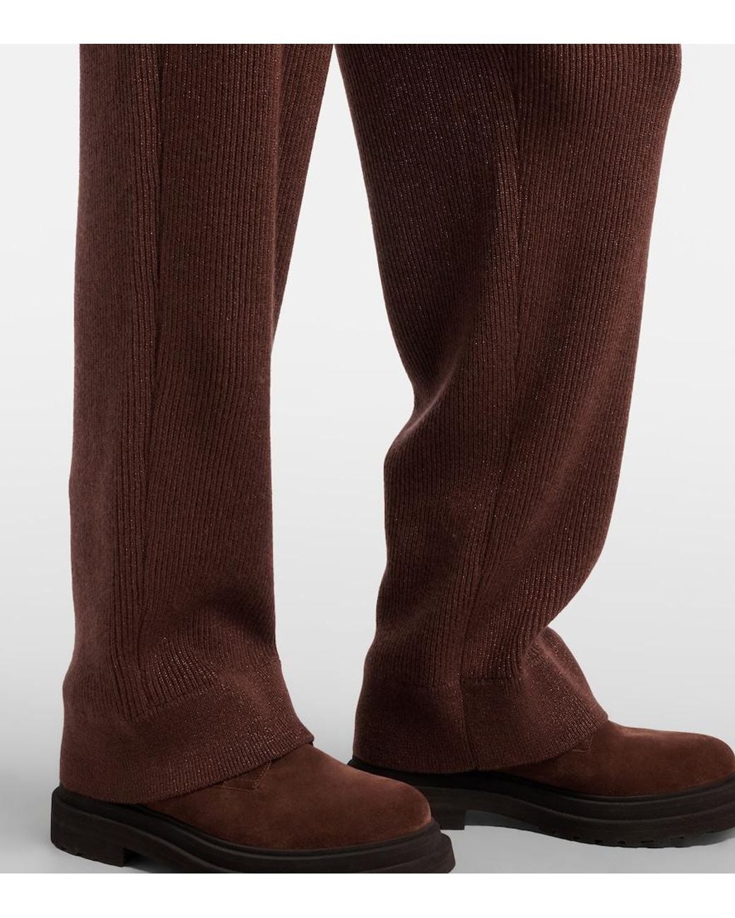 Brunello Cucinelli Brown Cashmere-Blend Straight Pants