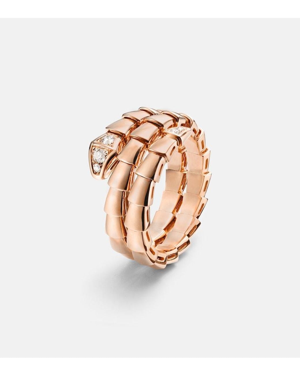 BVLGARI White Serpenti Viper 18Kt Rose Ring With Diamonds