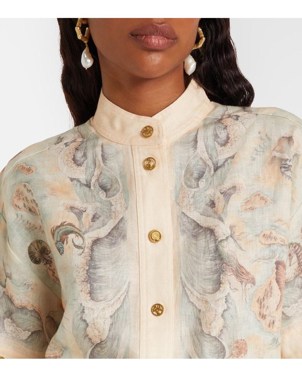 Zimmermann Natural Printed Linen Shirt