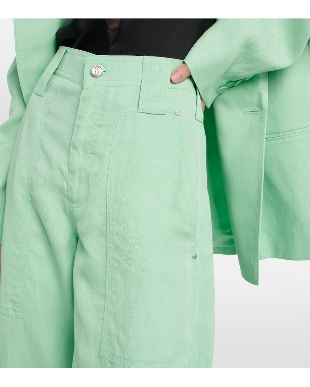 Stella McCartney Green High-Rise Wide-Leg Pants