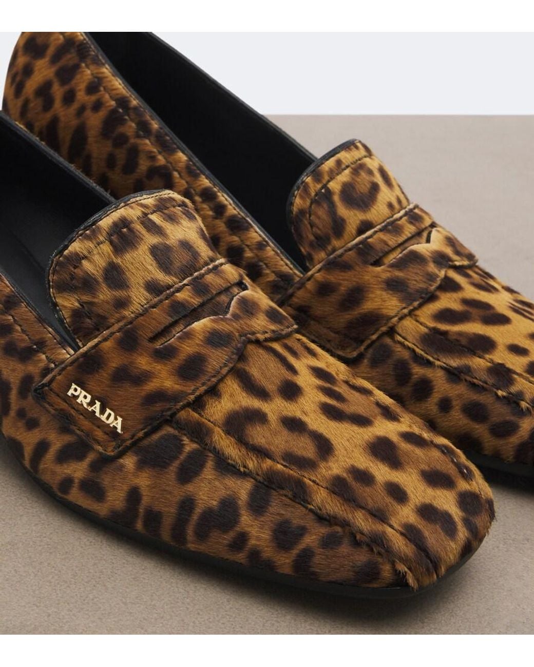 Prada Brown Leopard-Print Calf Hair Loafer Pumps