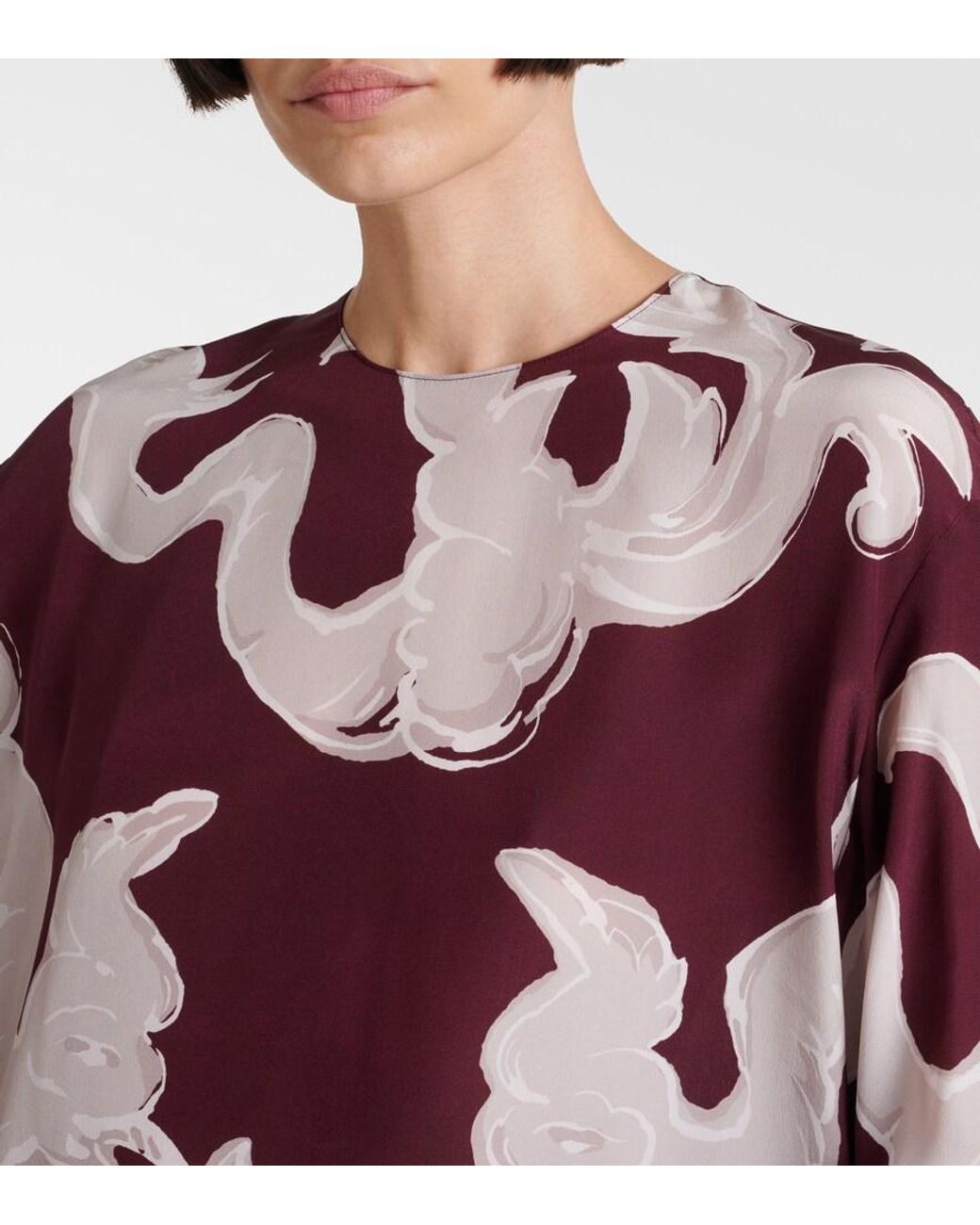 Valentino Garavani Red Printed Feather-Trimmed Silk Minidress