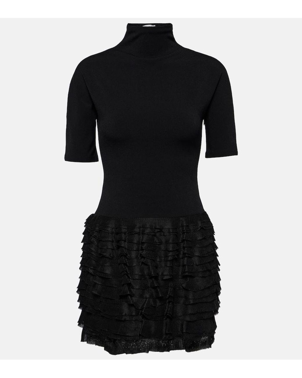 Alaïa Black Ruffled High-Neck Jersey Minidress