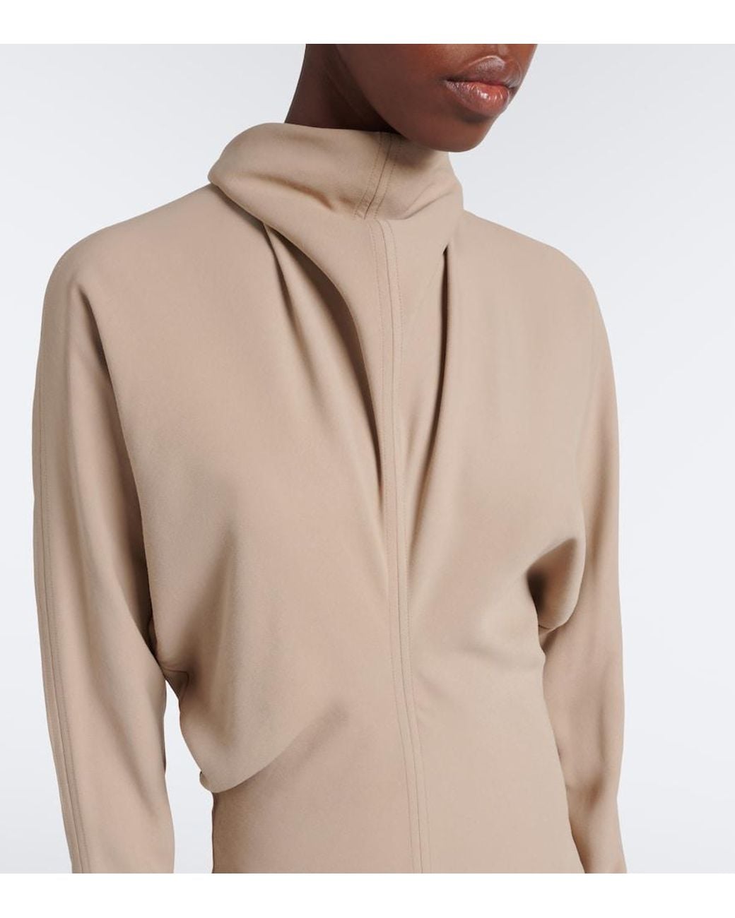 Totême Natural Draped Tie-Neck Cady Midi Dress