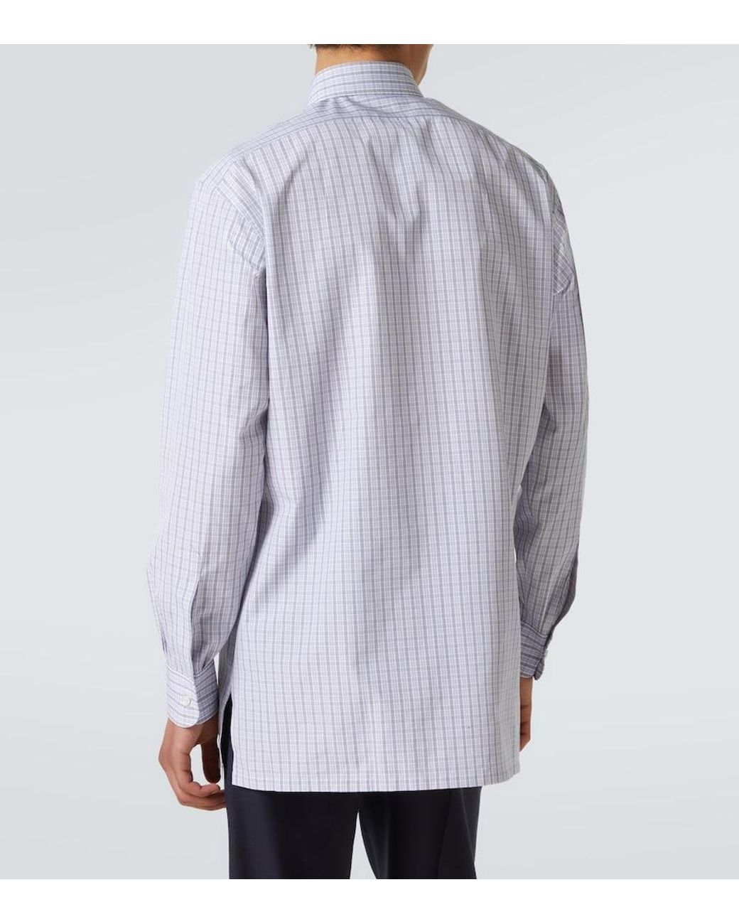 Charvet Blue Checked Cotton Poplin Shirt for men