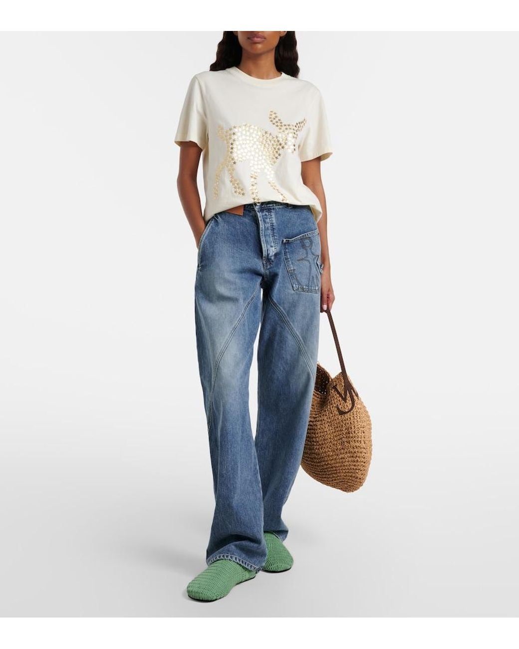 J.W. Anderson Green Babouche Woven Leather Loafers