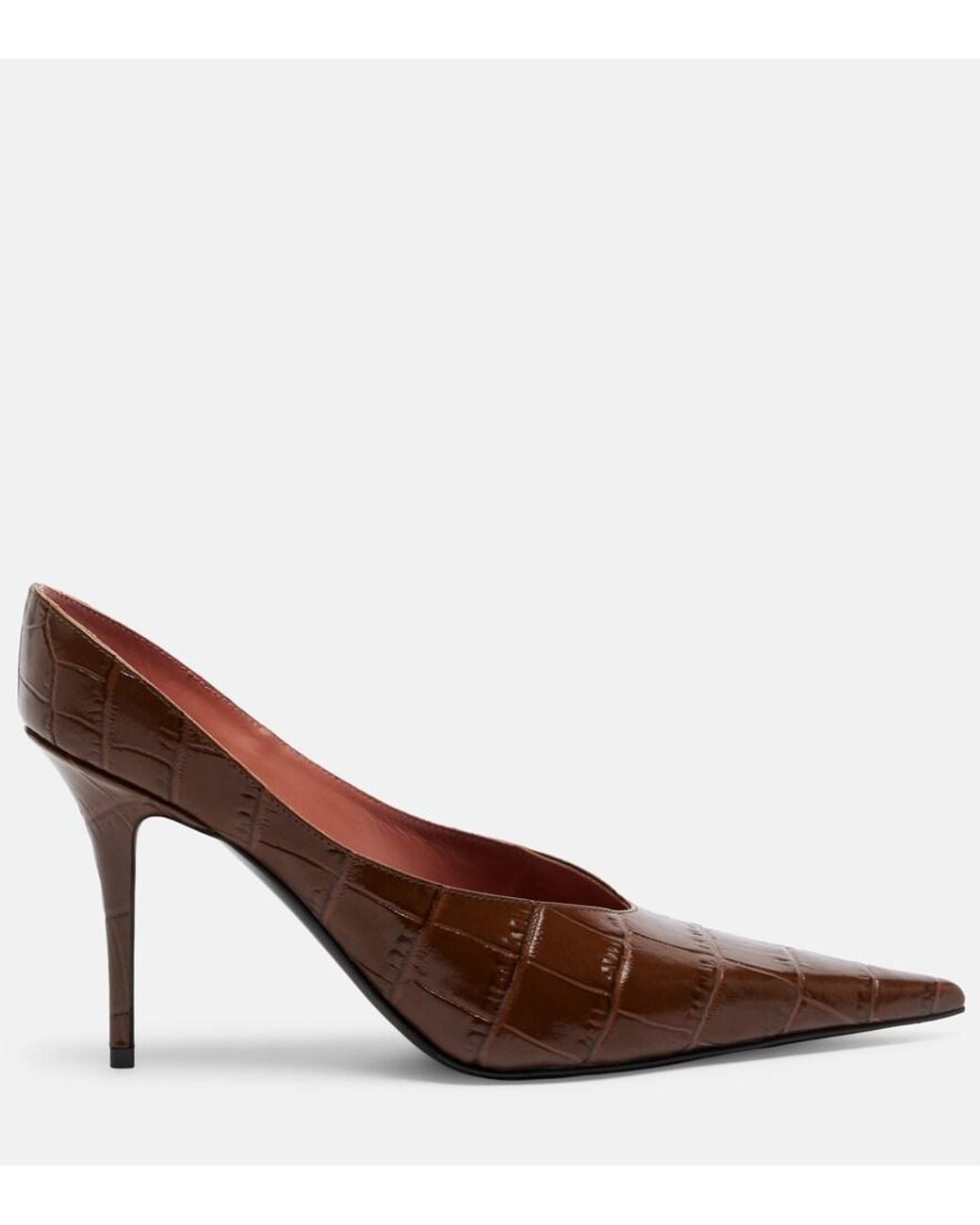 AMINA MUADDI Brown Anok Croc-Effect Leather Pumps