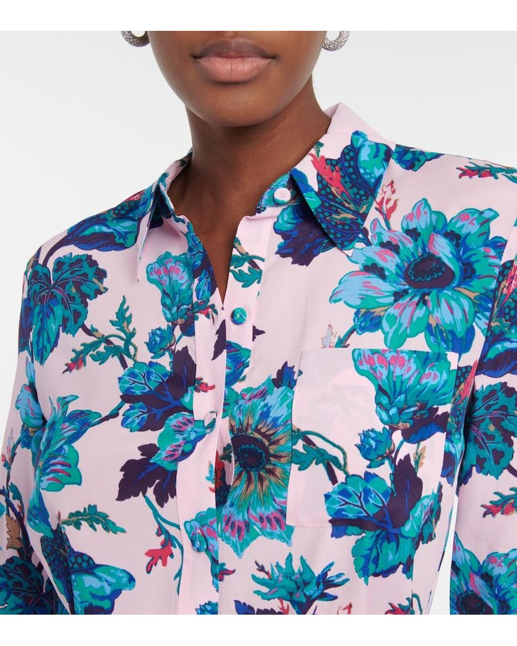 Diane von Furstenberg Blue Prita Floral-Print Shirt Minidress
