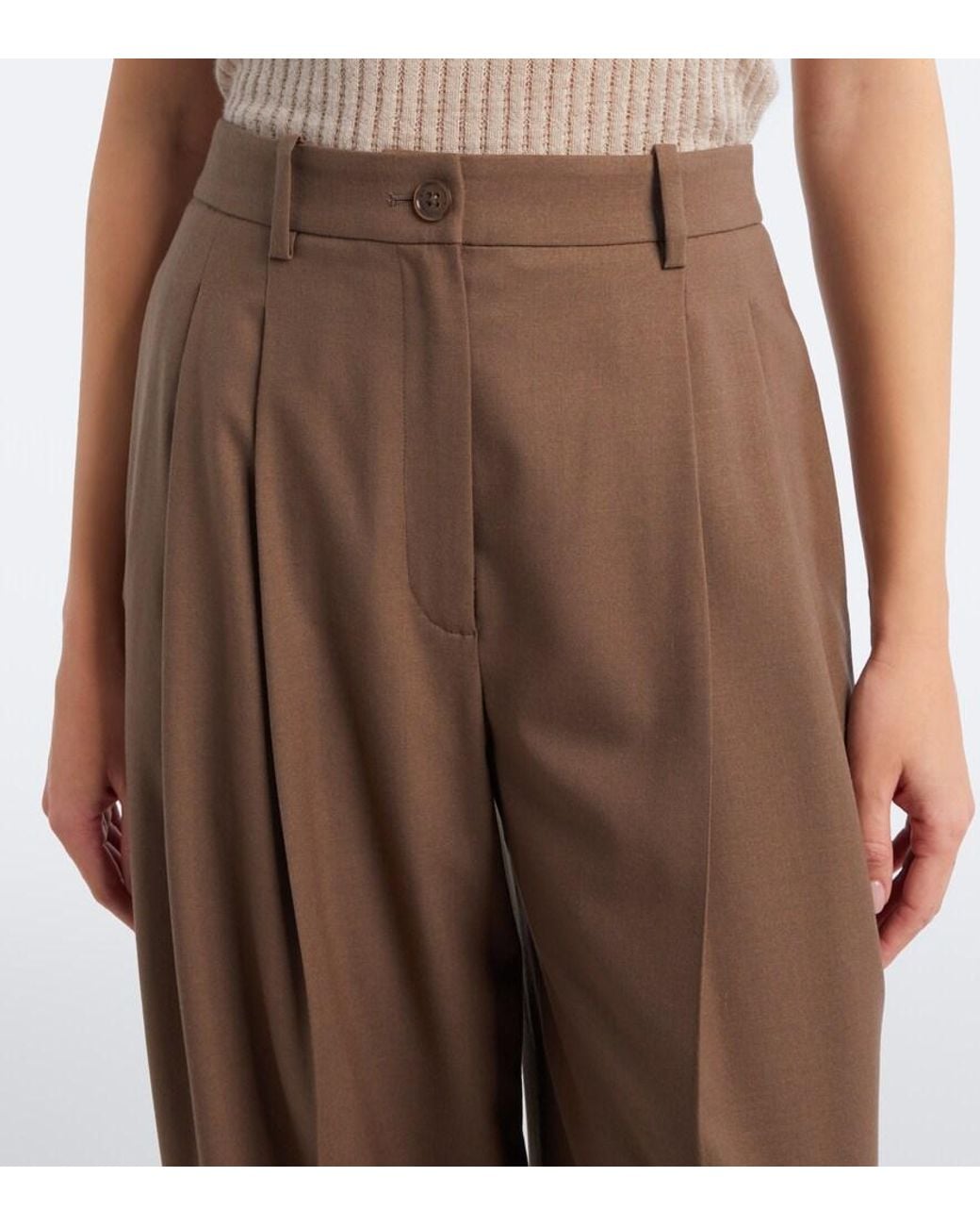 Ralph Lauren Brown Clarice Wool-Blend Wide-Leg Pants