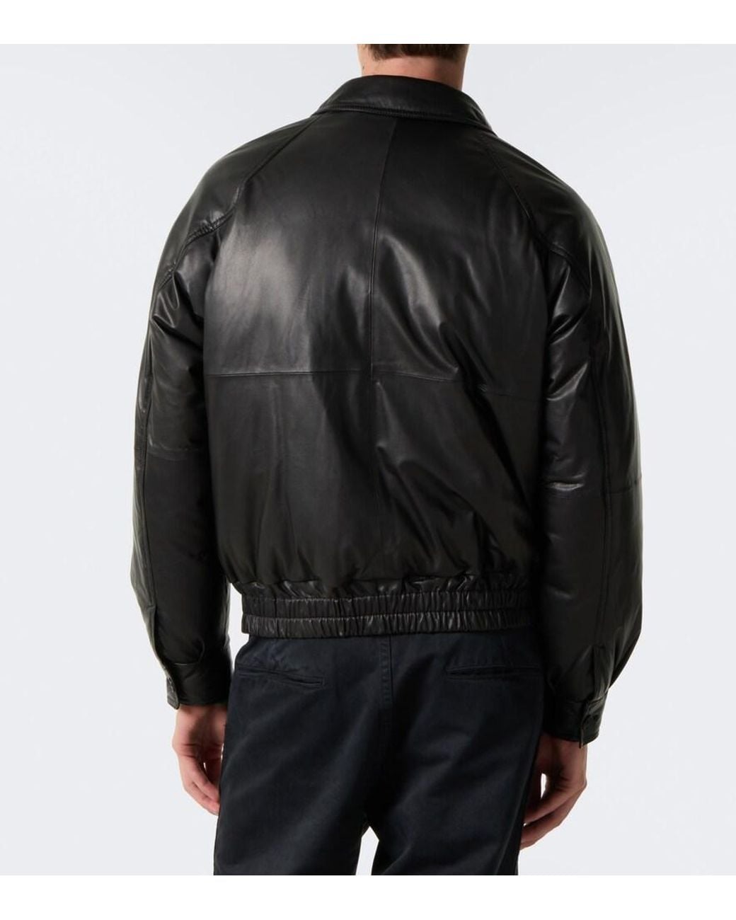 Auralee Black Leather Down Jacket for men