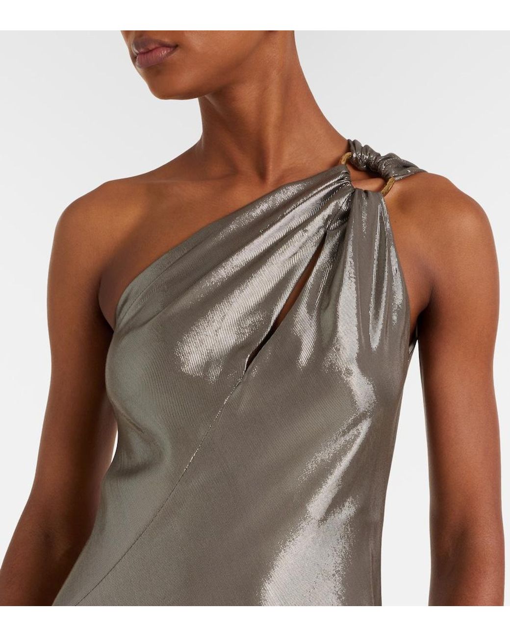 Max Mara Gray Odissea One-Shoulder Lame Gown