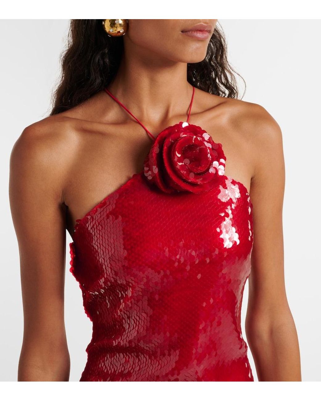 Magda Butrym Red Floral-Applique Sequined Halterneck Minidress