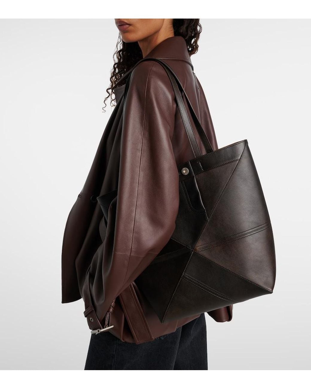 Loewe Black Puzzle Fold Medium Leather Tote Bag