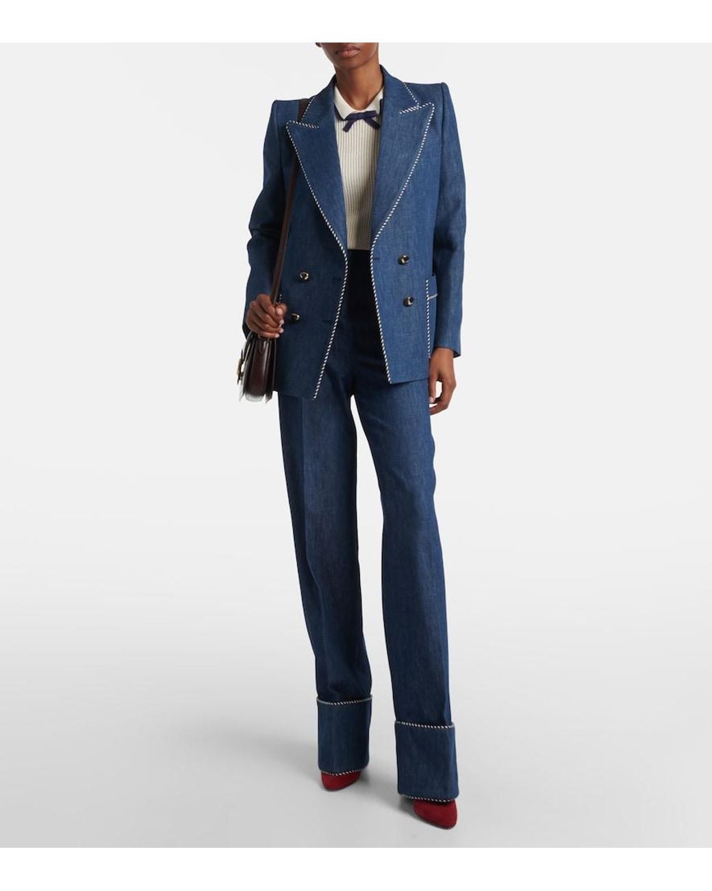 Valentino Garavani Blue Chambray Straight Pants