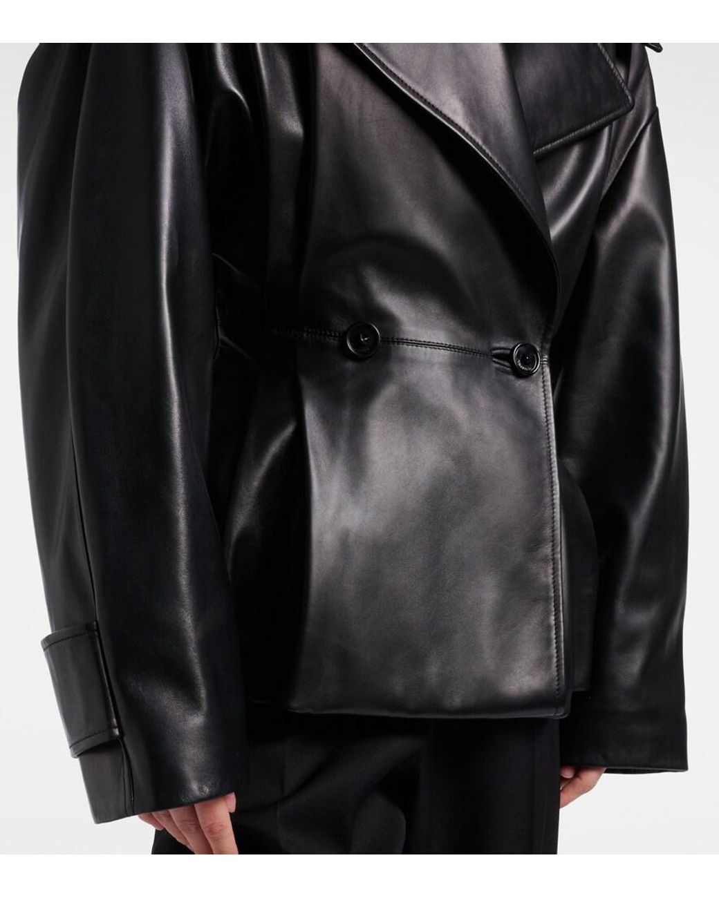 Balenciaga Black Double-Breasted Leather Jacket