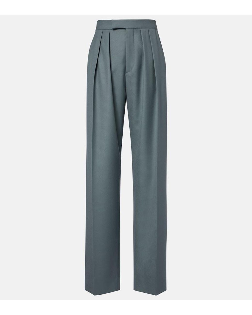 Chloé Blue Pleated Virgin Wool Straight Pants