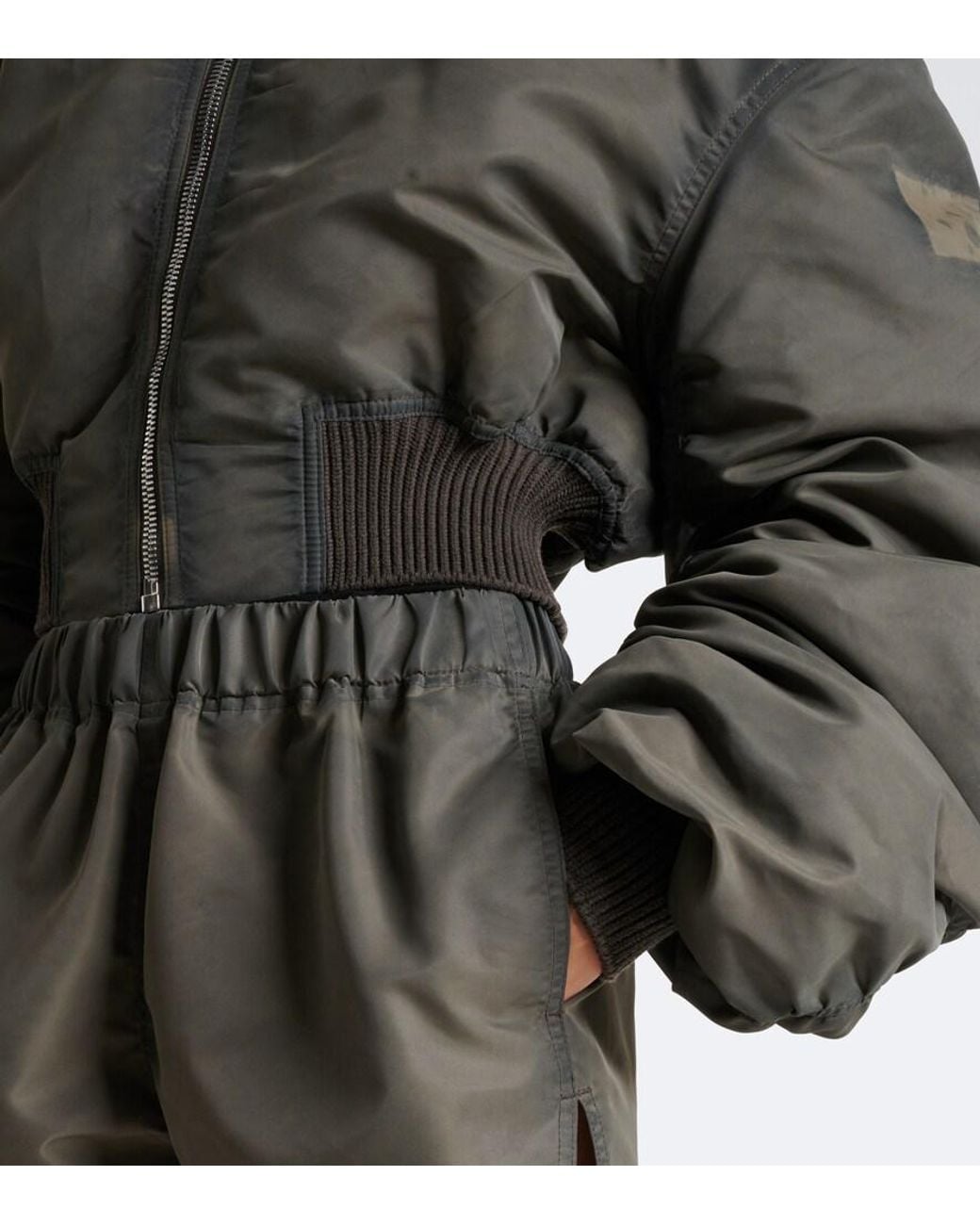 Rick Owens Gray Secchia Cropped Satin Bomber Jacket
