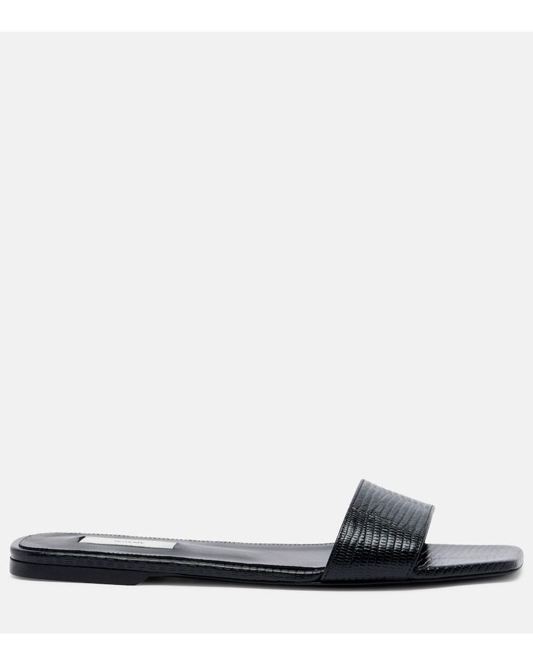 Totême Black Lizard-Effect Leather Slides