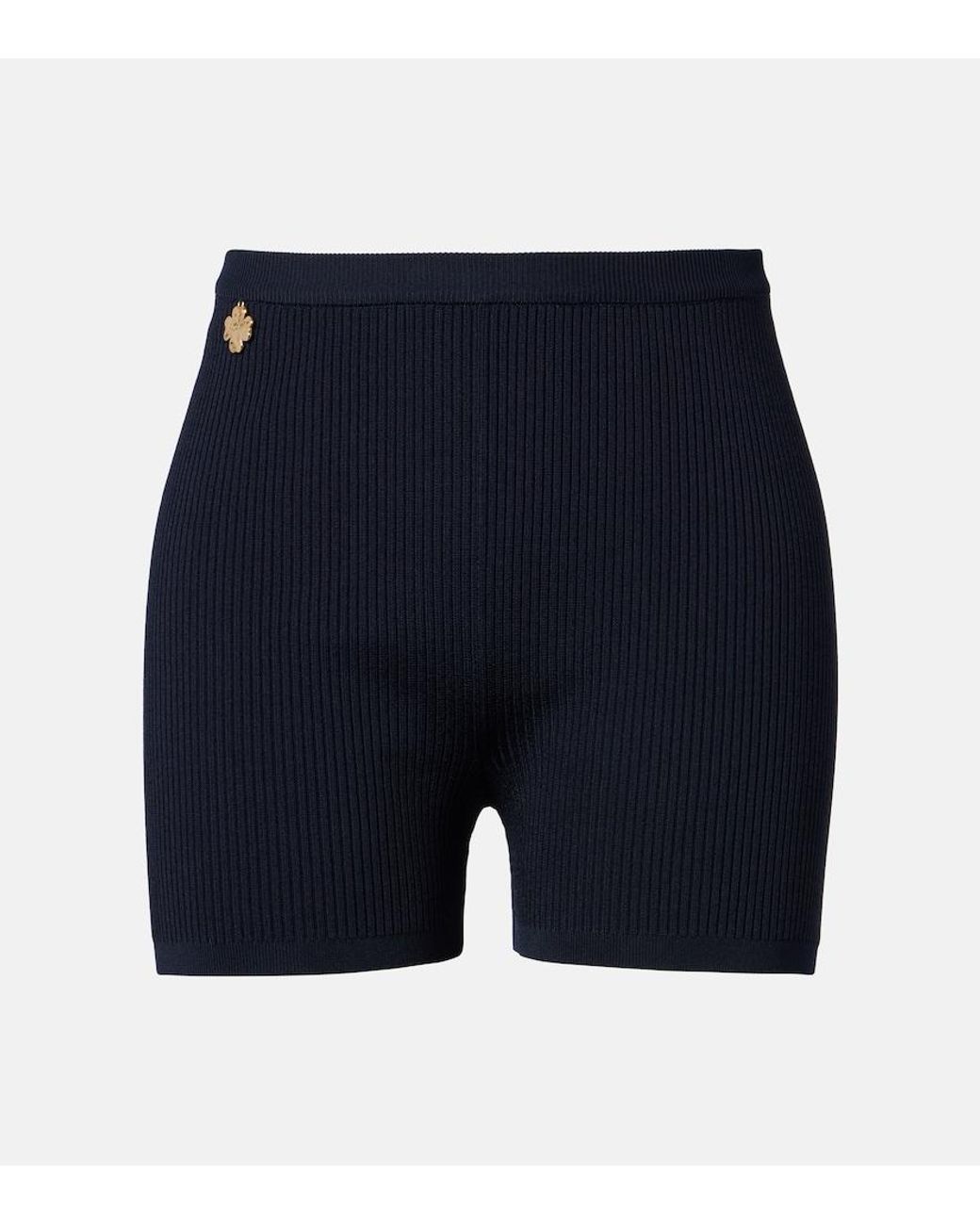Saint Laurent Blue Ribbed-Knit Biker Shorts