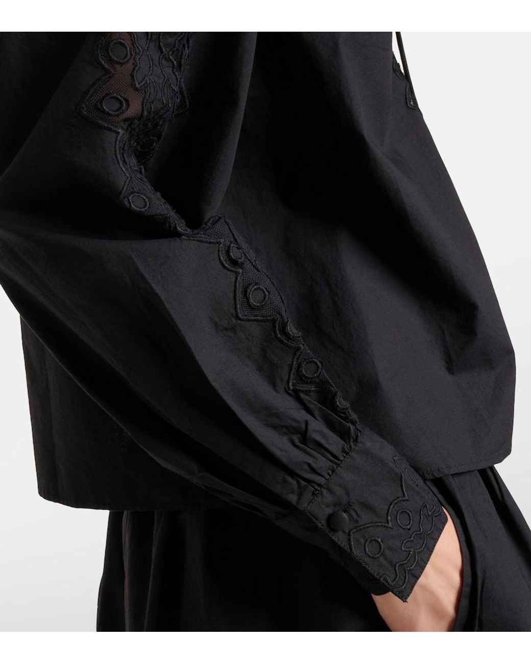 Ulla Johnson Black Kady Lace-Trimmed Cotton Blouse