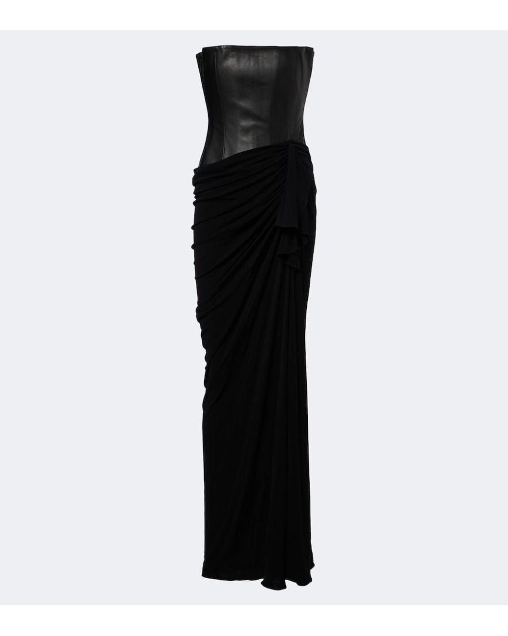 Alex Perry Black Draped Leather And Jersey Corset Gown
