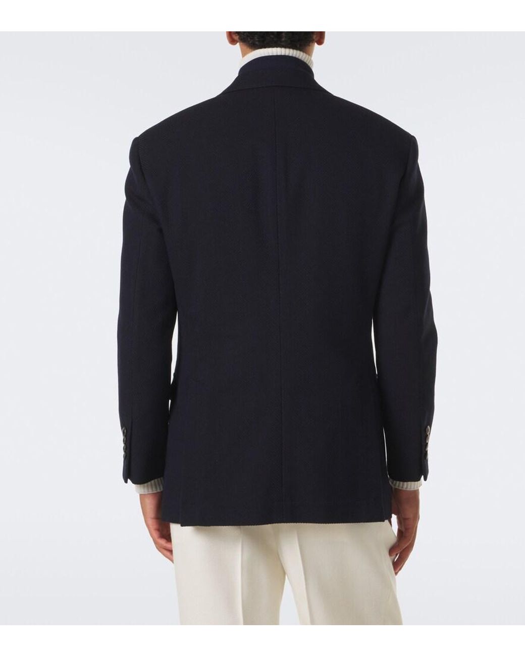 Brunello Cucinelli Blue Herringbone Layered Wool And Cotton Jacket for men